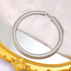 Elastic collar fashion punk style snake bone stripe collar stainless steel choker necklace