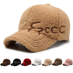 Korean Style Embroidered Letter Baseball Cap Women's Autumn Winter Faux Lamb Wool Warm Cap