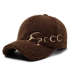 Korean Style Embroidered Letter Baseball Cap Women's Autumn Winter Faux Lamb Wool Warm Cap