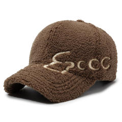 Korean Style Embroidered Letter Baseball Cap Women's Autumn Winter Faux Lamb Wool Warm Cap