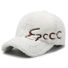 Korean Style Embroidered Letter Baseball Cap Women's Autumn Winter Faux Lamb Wool Warm Cap