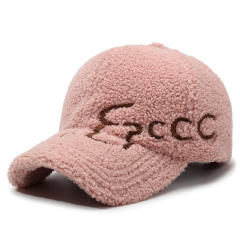 Korean Style Embroidered Letter Baseball Cap Women's Autumn Winter Faux Lamb Wool Warm Cap