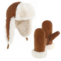 Autumn Winter Suede Hat Plush Thickened Ear Protection Hat Warm Rabbit Fur Gloves Outdoor Cold Protection suit