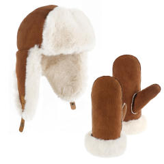 Autumn Winter Suede Hat Plush Thickened Ear Protection Hat Warm Rabbit Fur Gloves Outdoor Cold Protection suit