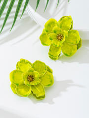 Elegant gradient pink green flower three-dimensional petal earrings