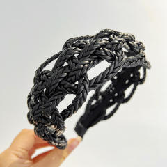 Leather Twist Headband High Retro Hair Accessory Personality Solid Color Headband Accessory