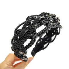 Leather Twist Headband High Retro Hair Accessory Personality Solid Color Headband Accessory