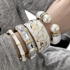 Punk trend white enamel unique alloy women bangle bracelet suit