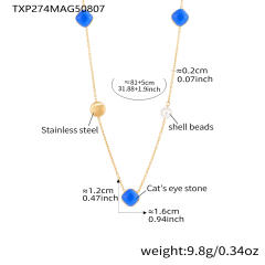 Candy color opal stone stainless steel long necklace sweater chain