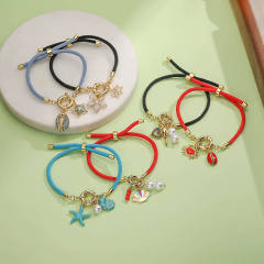 Colorful braid rope gold plated copper multi charm bracelet friendship bracelet
