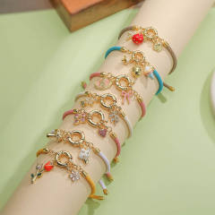 Colorful braid rope gold plated copper multi charm bracelet friendship bracelet