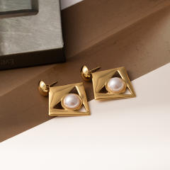 Hott sale gold color flower butterflly pearl inlaid stainless steel earrings