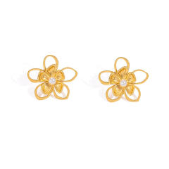 Hott sale gold color flower butterflly pearl inlaid stainless steel earrings