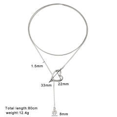 Elegant heart shell charm stainless steel long necklace lariet necklace