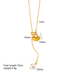 Elegant heart shell charm stainless steel long necklace lariet necklace