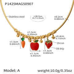 Color enamel fruit diamond heart multi charm stainless steel necklace choker necklace