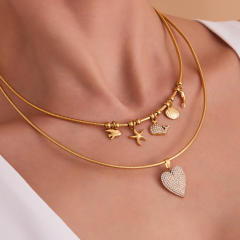 Color enamel fruit diamond heart multi charm stainless steel necklace choker necklace