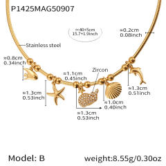 Color enamel fruit diamond heart multi charm stainless steel necklace choker necklace