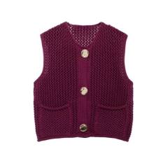 New Solid Color Knitted Vest Cardigan Single-Breasted Copper Button Sweater Sleeveless Pocket Small Jacket for Women