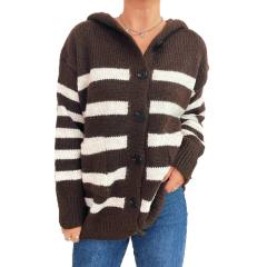 Casual Loose Oversized Hooded Knit Cardigan Single-Breasted Long-Sleeved Sweater