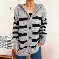 Casual Loose Oversized Hooded Knit Cardigan Single-Breasted Long-Sleeved Sweater