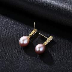 Casual Freshwater Pearl Earrings Elegant S925 Silver Women's Zircon Pearl Earrings