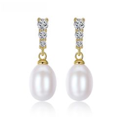 Casual Freshwater Pearl Earrings Elegant S925 Silver Women's Zircon Pearl Earrings