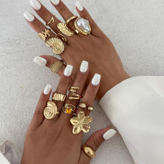 INS style pearl hollow irregular ring retro diamond alloy flower joint ring