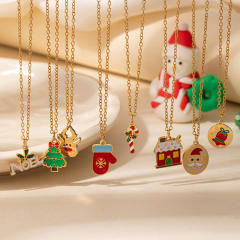 Christmas series color enamel bell glove cute pendant stainless steel necklace