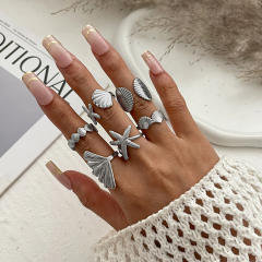 Vacation Starfish Metal Opening Ring ins 6-piece Set Star Scallop Joint Ring for Women