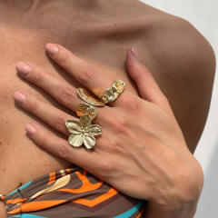 INS style pearl hollow irregular ring retro diamond alloy flower joint ring