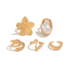 INS style pearl hollow irregular ring retro diamond alloy flower joint ring