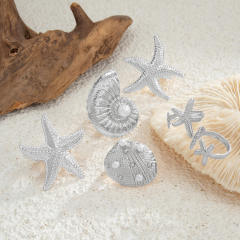 Vacation Starfish Metal Opening Ring ins 6-piece Set Star Scallop Joint Ring for Women
