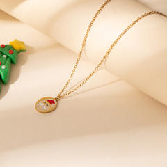 Christmas series color enamel bell glove cute pendant stainless steel necklace