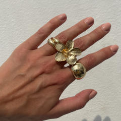 INS style pearl hollow irregular ring retro diamond alloy flower joint ring