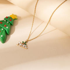 Christmas series color enamel bell glove cute pendant stainless steel necklace