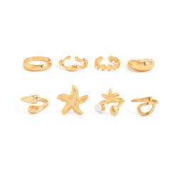 Vacation Starfish Metal Opening Ring ins 6-piece Set Star Scallop Joint Ring for Women