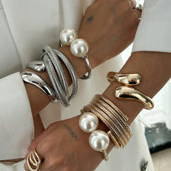 Chunky stacked wearing wind hug water drop smooth bracelet ins winding alloy Bracelet suit