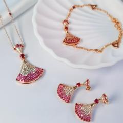 18KG pave setting diamond the fan shape pendant copper necklace earrings bracelet suit