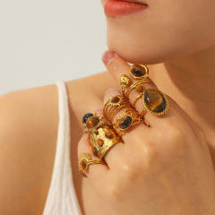 Best-Selling Stainless Steel rings autumn winter tiger eye stone inlaid rings
