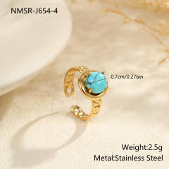 Boho hot sale turquoise stone series stainless steel necklace earrings rings suit