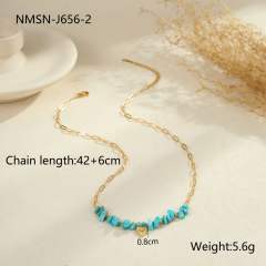 Boho hot sale turquoise stone series stainless steel necklace earrings rings suit