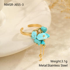 Boho hot sale turquoise stone series stainless steel necklace earrings rings suit