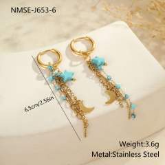 Boho hot sale turquoise stone series stainless steel necklace earrings rings suit