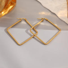 18KG geometric square circle hoop earrings stainless steel earrings
