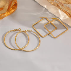 18KG geometric square circle hoop earrings stainless steel earrings
