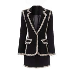Autumn and winter suit velvet suit jacket with tweed skirt