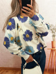 Vintage flower pattern round collar winter autumn warm sweater
