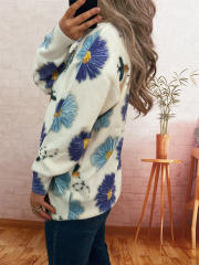 Vintage flower pattern round collar winter autumn warm sweater