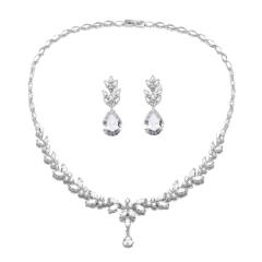 Luxury Sense Zircon Necklace Earrings Two-piece Bride Wedding Set